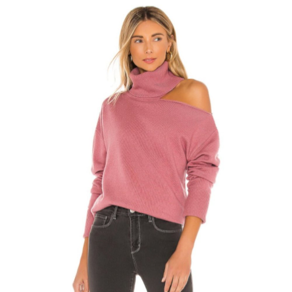 PAIGE Dusty Rose Asymmetric One-Shoulder Turtleneck Sweater